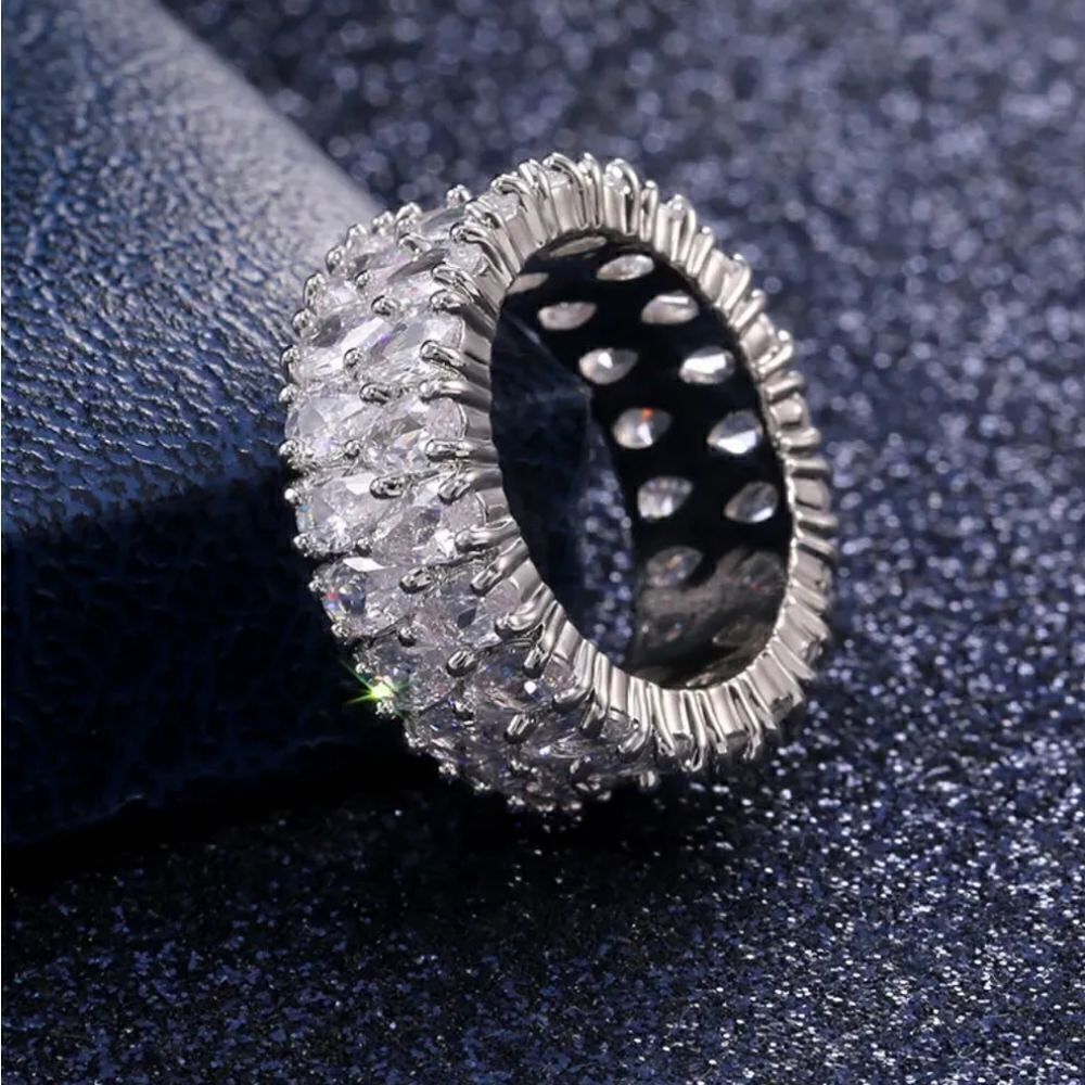 High-end double water drop shape zircon ring, stainless steel band - Picture 10 of 12